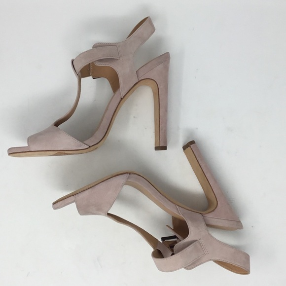 Halston Heritage Vera Pink T-strap Heeled Sandals. - Picture 6 of 14